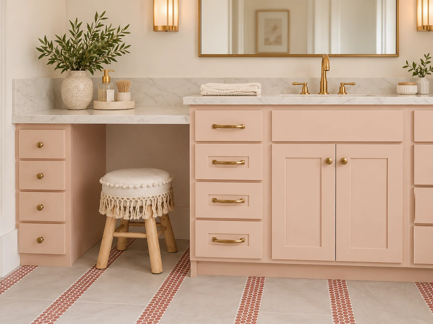 Blush vanity with brass