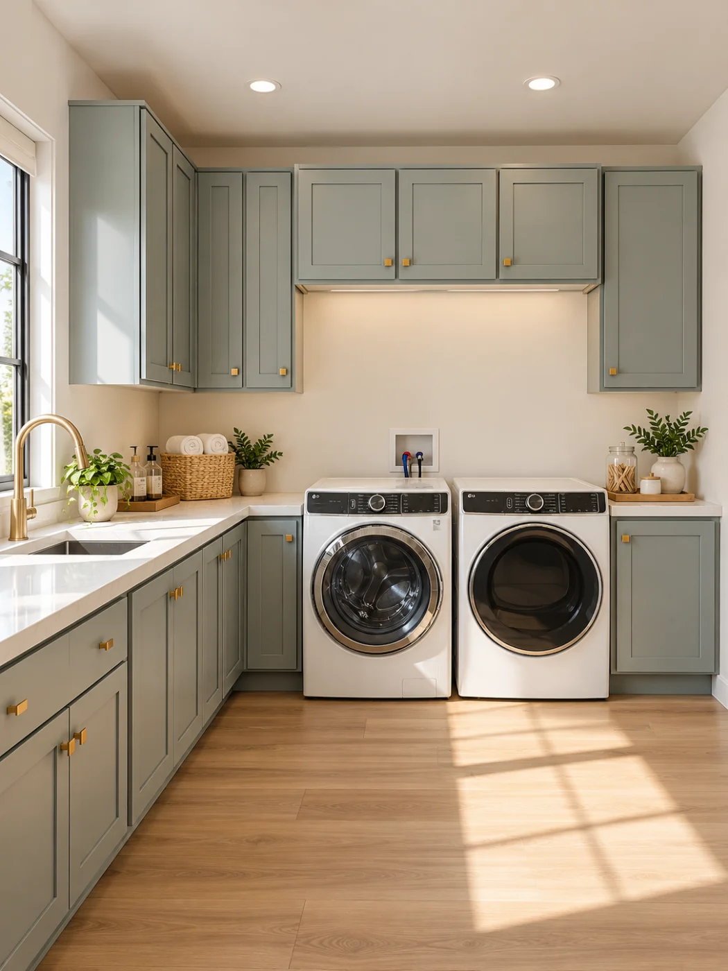 Sage green laundry room