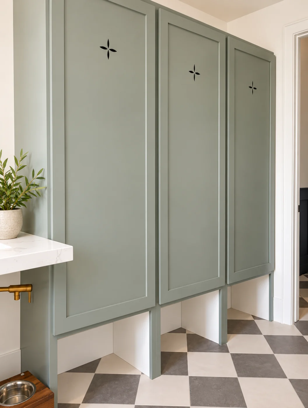 Sage green mudroom lockers