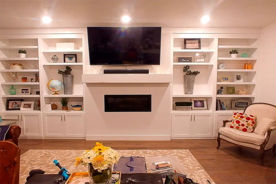 Entertainment center with fireplace